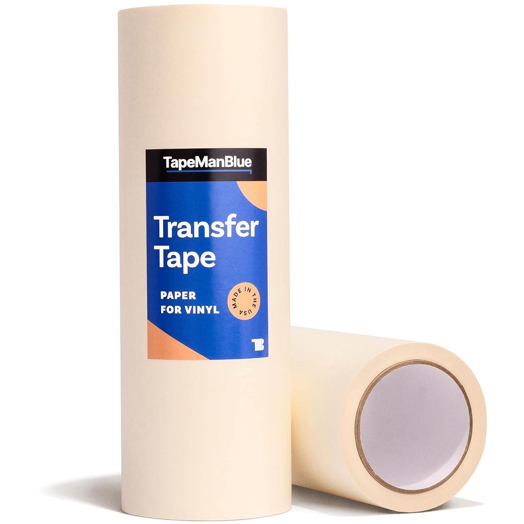TapeManBlue 12" x 100' Roll of Paper Transfer Tape for Vinyl, Made in America, Premium-Grade Transfer Paper for Vinyl with Layflat Adhesive for Crafts, Decals, and Letters