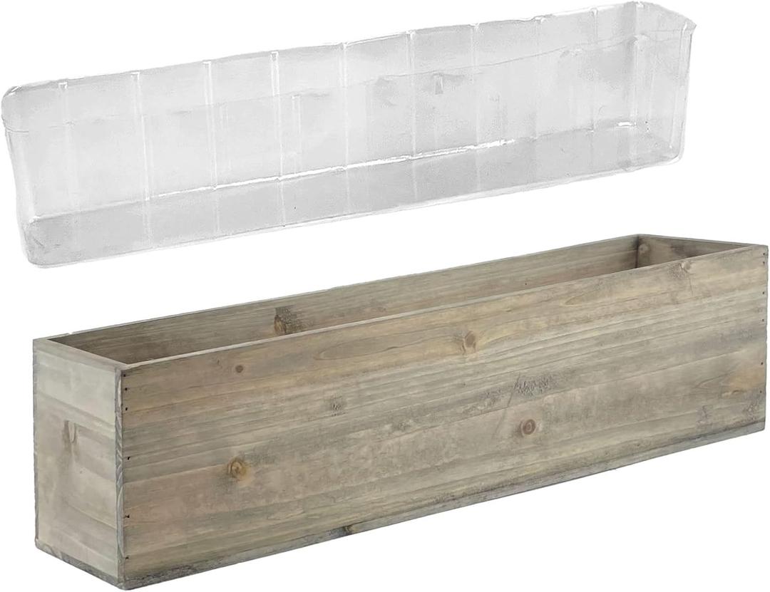 CYS EXCEL Rectangle Wood Planter Box with Removable Plastic Liner (H:6" Open:23"x6") | Multiple Size Choices Wood Rectangular Planter | Indoor Decorative Window Box (Brown)