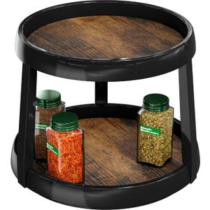 Simple Houseware 2-Tier Lazy Susan Spice Organizer, 10-Inch Diameter, Rustic Brown