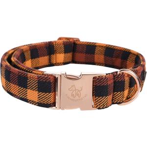 Elegant little tail Fall Dog Collar, Autumn Pet Collar Durable Yellow Plaid Dog Collars Male or Female Holiday Pet Gift Adjustable Dog Collar for Large Dogs (Large (Pack of 1), Black and Yellow)