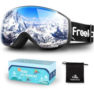 Freela Kids Ski Snowboard Goggles for Toddler(3-14) Youth Anti Fog Anti UV Goggles Girls Boys Snow Skiing Equipment (Silver Lens 10% Vlt)