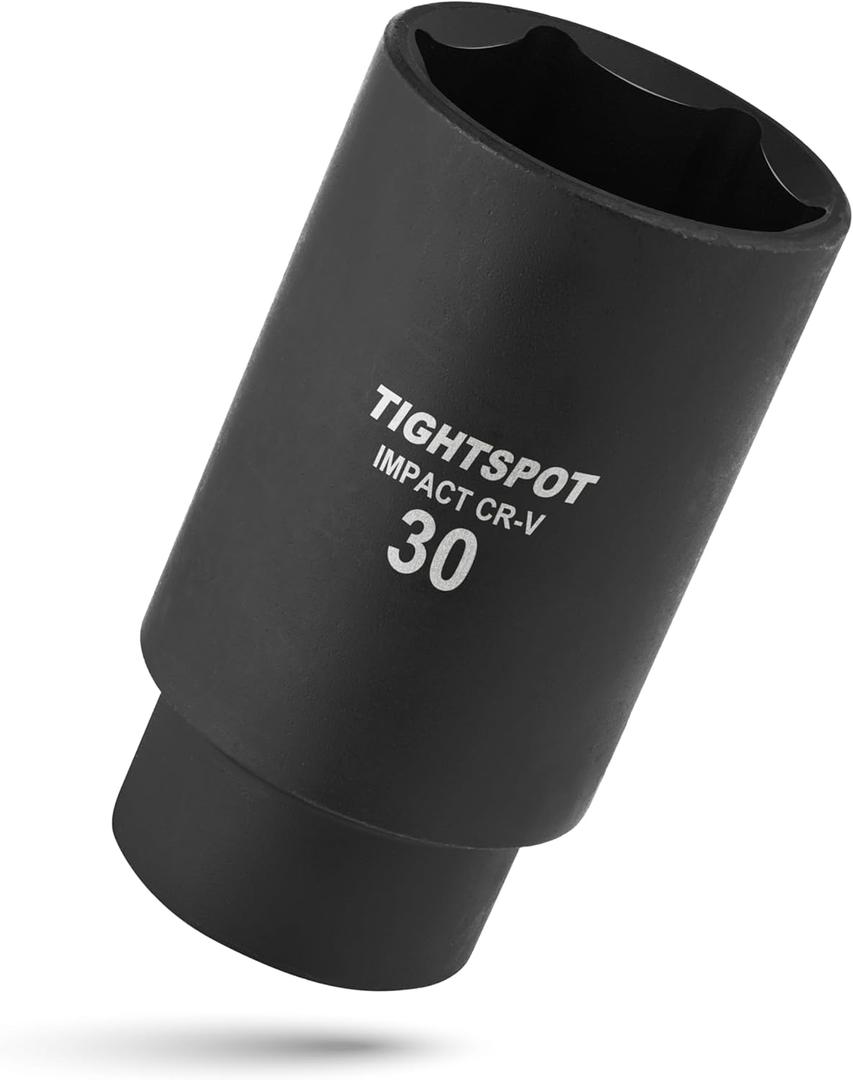 TIGHTSPOT 1/2 Inch Drive - 30 mm Deep Impact Socket with Anti-Rounding 6 Point Design, Heat-Treated CRV Steel, Metric