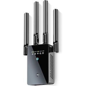 2026 Best WiFi Extender Signal Booster - 6X Faster Internet Extender WiFi Booster for Home, Long Range up to 15,588 Sq Ft, WiFi Repeater w/Ethernet Port, 1-Tap Setup, Compatible with Wireless Routers (Black Matte)