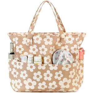 Bluboon Waterproof Beach Tote Pool Bags for Women Ladies Extra Large Carry On Bag With Wet Compartment for Weekender Travel,Beige Floral 157
