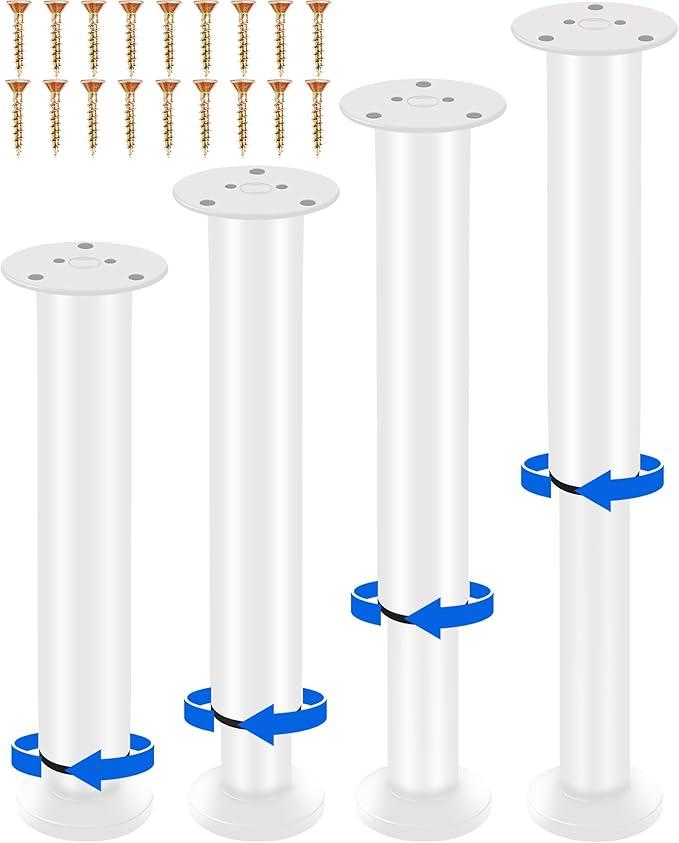 Olldag 4 PCS Adjustable Height Bed Support Legs 10-17 Inch [with Screws] for Bed Frame/Bed Center Slat, Heavy Duty Furniture Replacement Legs for Sofa/Cabinet/Couch/Dresser/Table (White)