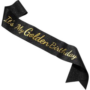 It's My Golden Birthday Sash, Black Birthday Sash Shining Glitter Cloth Gold Birthday Sash with Safety Pin Soft Golden Birthday Sash for Men Women Birthday Party Favors