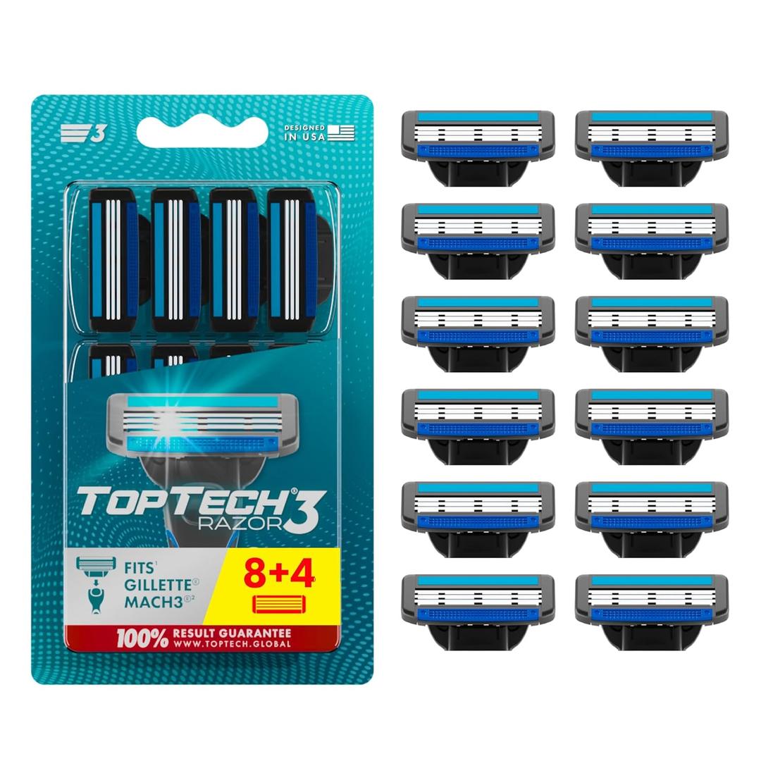 Razor 3 for Men - Replaceable Cartridges for Manual Shaving Razor - 3-Blade Technology Refills - Fits Gillette Mach3 - Soft Shave Sharp Blades - Cost-effective Refill (8 refills) (8 Count (Pack of 1))