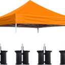 Eurmax USA New 10x10 Pop Up Canopy Replacement Canopy Tent Top Cover, Instant Canopy Top Cover ONLY, Choose 30 Colors,Bonus 4PC Pack Weight Bag (Orange)