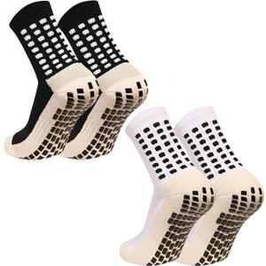 Men's Grip Soccer Socks Anti Slip Athletic Socks Non Slip Football Basketball Socks with Grip Pads,4 pcs
