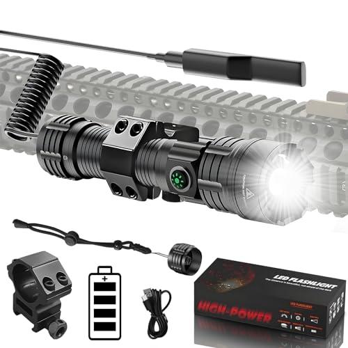 BIKACU Tactical Flashlight with Picatinny Rail Mount, 3000 High Lumens Bright USB Rechargeable Flashlights with Tactical Pressure Switch, Adjustable Focus,3 Modes, Waterproof Hunting Light