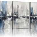 RUURUU 3Pcs Framed Blue Gray Abstract Canvas Wall Art Cityscape Pictures Wall Decor for Living Room Decoration Large Modern Artwork Paintings Prints for Bedroom Home Office Wall Decor 16x24inch