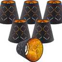 Small lamp shades Set of 6,chandelier shades 3" X 6" X 5" black linen fabric,mini lamp shades clip on bulb with gold hardback(Black 2, 6)