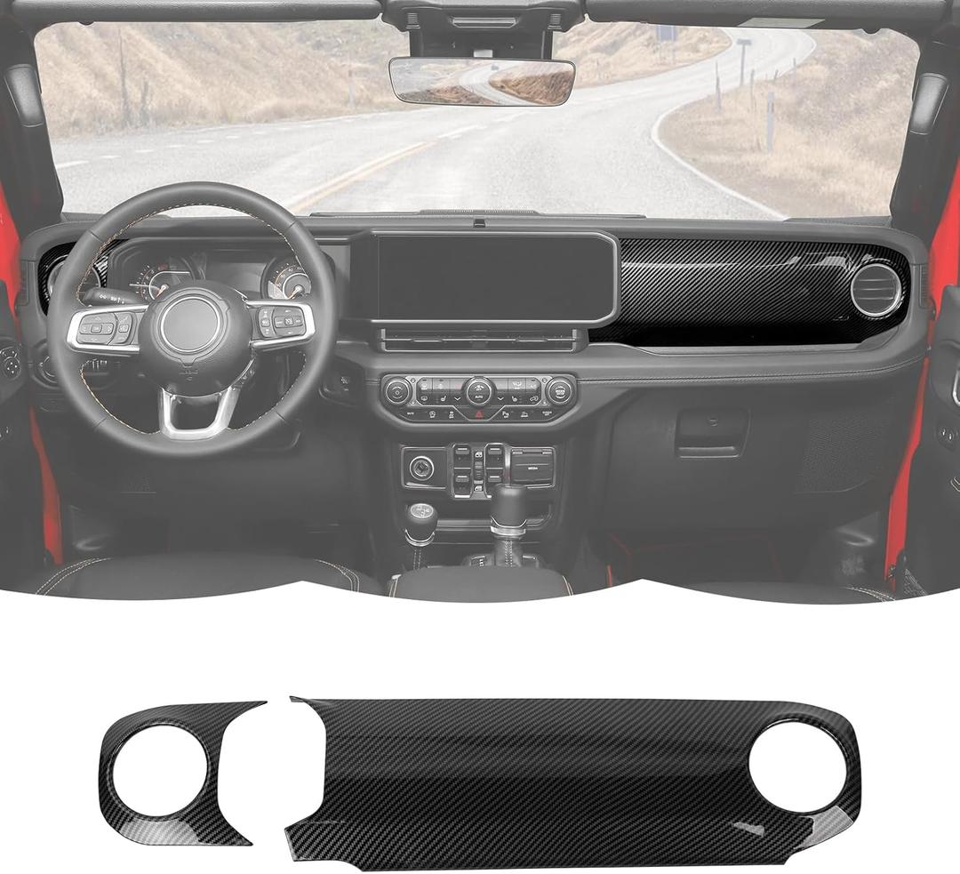 RT-TCZ Carbon Fiber Center Console Trim Cover Dashboard Control Panel Cover Decorative Interior Accessories Compatible with Jeep Wrangler JL JLU & Gladiator JT 2024+