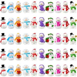 Exasinine 50Pcs Mini Snowman Figurines 10 Types Christmas Tiny Resin Snowman for Micro Landscape Ornament Mini Garden Accessories Winter Ornaments Crafts DIY Xmas Party