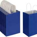 Oikss 100 Pack 5.25x3.25x8.25 Inch Small Royal Blue Kraft Paper Bags with Handles Bulk for Birthday Wedding Party Favors Grocery Retail Shopping Business Goody Craft Gift Bags Sacks (100pcs Count)