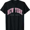 New York New York NY Varsity Style Pink Text T-Shirt Small