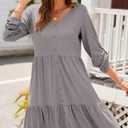 Dokotoo Fall Dresses for Women 2025 V Neck Button Up Long Sleeve Empire Waist Ruffle Tiered Mini Dress with Pockets (Gray, L)