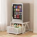 Urban Deco Mini Fridge Stand with Storage, Heavy Duty Fridge Cart with Drawer Basket, Mini Refrigerator Table for 220 LBS, Mobile Fridge Stand with Swivel Wheels for Dorm,Office,Home,White