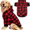 Red Plaid Dog Hoodie Soft Warm Fleece Lined Dog Sweater Hoodie with Leash Hole and Pocket Elastic Pet Coat Clothes Dogs Sweatshirt for Dogs(Red A,XX-Large)