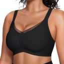 Vertvie Women's Wireless Bra Crossover Mesh Supportive Bras Full Coverage Seamless Smoothing Comfortable T-Shirt Bra(Black,XX-Large)