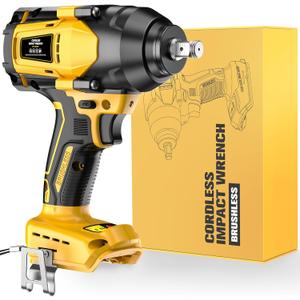 Impact Wrench for De-Walt 20V MAX Battery: 1/2 Inch Hog Ring Impact Driver High Torque - 600 Ft-lbs Cordless Impact Gun - Brushless Motor with LED Light And Blet Clip - Tool Only