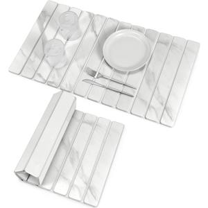 Large Stone Dish Drying Mats for Kitchen Counter, 28"(L)16"(W) Marble-Pattern, Collapsible Quick Drying Dish Mats, Ultra Absorbent Diatomaceous Earth Mats for Dishes , Match Any Countertop