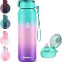 32oz Water Bottle with Removable Straw and Spout Lid Two Ways to Drink, 18/10 Stainless Steel Insulated Water Bottle, BPA-Free, Leak Proof, Double wall, for Sports, Gym (16.9 Ounces, GREEN PINK PURPLE)