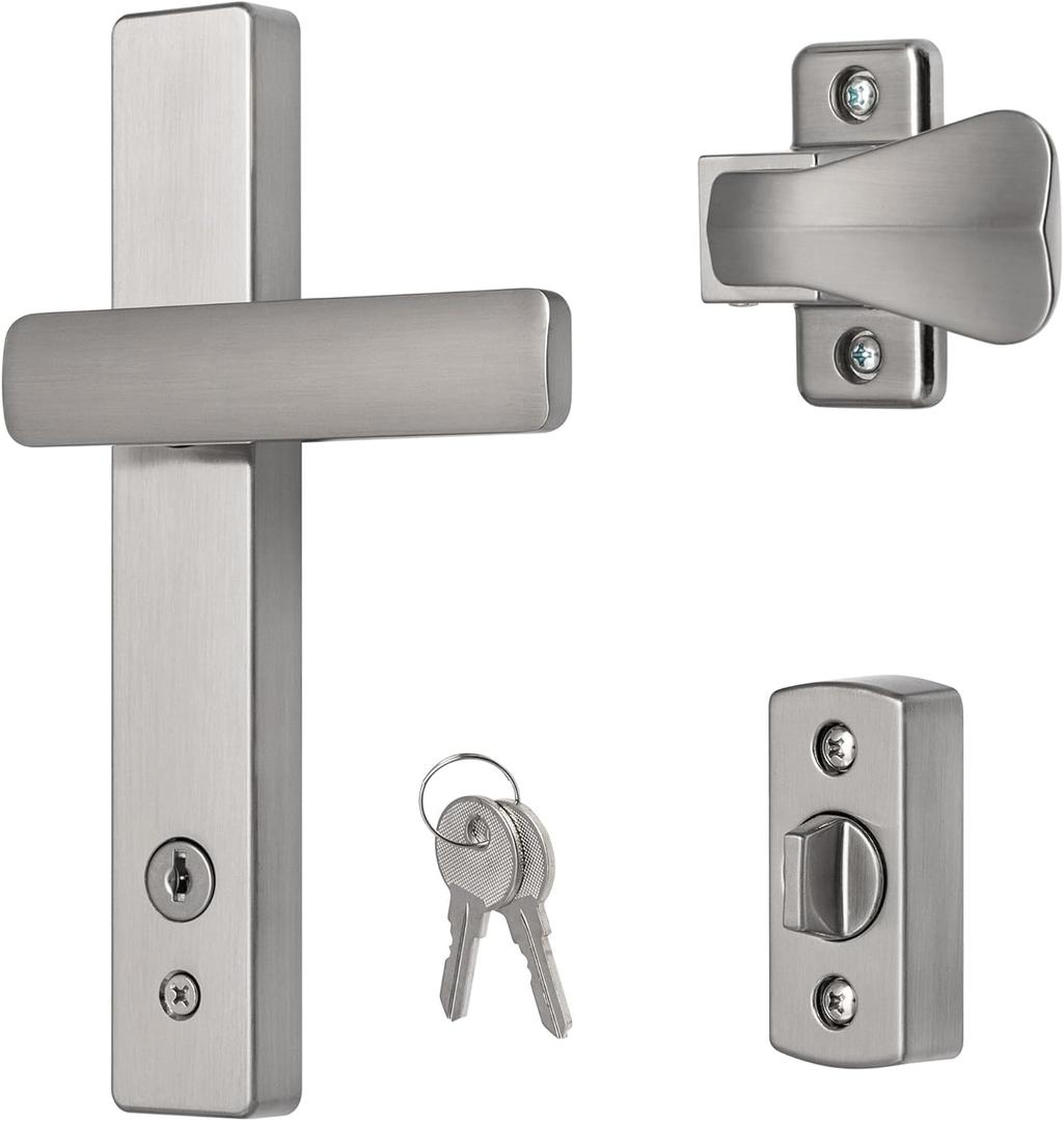 Ideal Security EL Keyed Lever Mount Latch with Deadbolt, Surface Mount Storm Door Handle Replacement, 2 Posts with Tie Down Screw, Satin Chrome