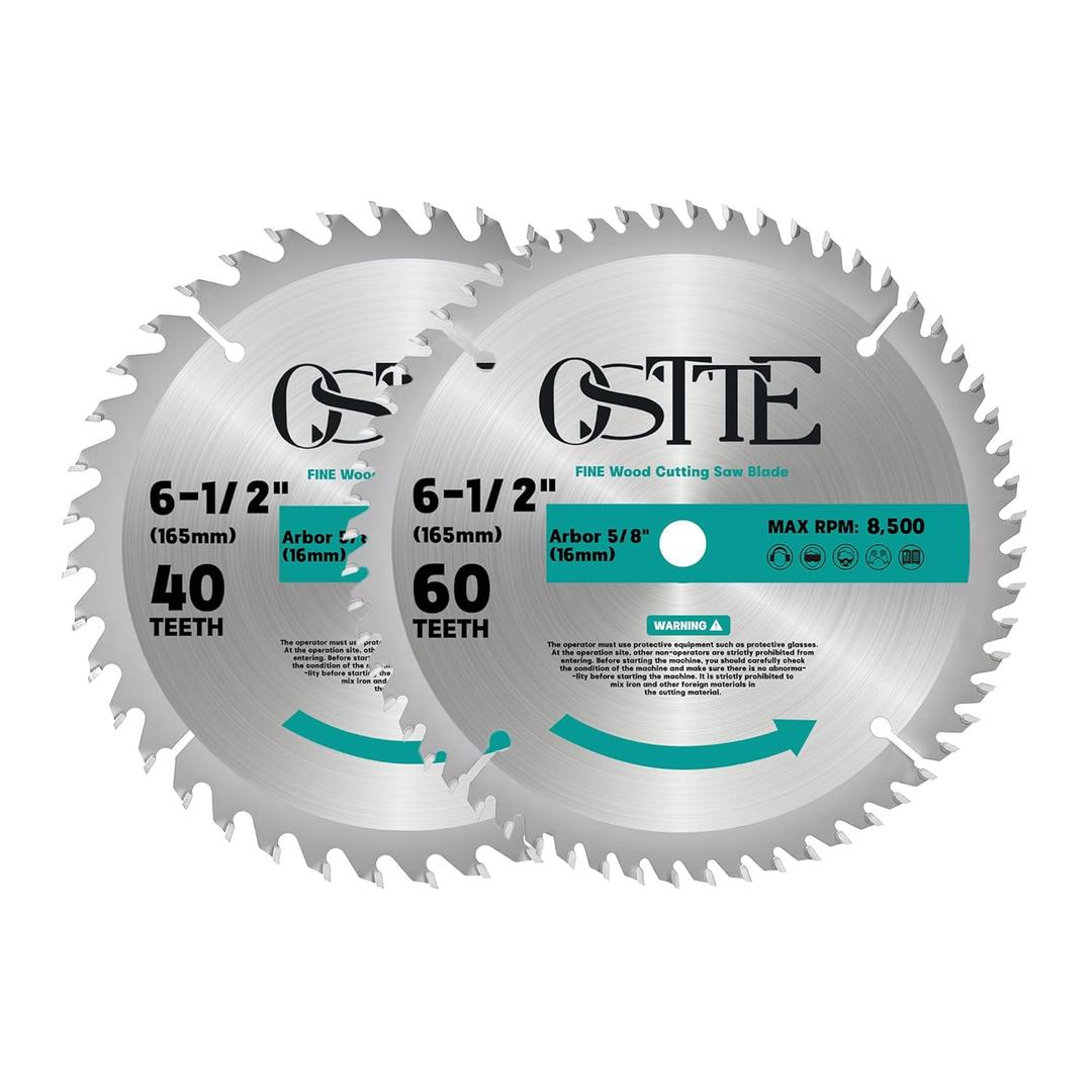 6-1/2 Inch Circular Saw Blade 40-Tooth & 60-Tooth, 5/8 Inch Arbor, Alternate Top Bevel Saw Blades for Cutting Wood, 2 Pack