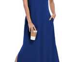 Women's Slim Fit Maxi Dress 2025 Summer Sleeveless Casual Elegant Vacation Dress with Pockets,Navy Blue, Small