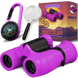 Binoculars for Kids  Perfect Toy for Little Boys and Girls  Extensive Set Incl. Magnifying Glass & Compass  Powerful Magnification 8X21  3 to 12 Year Old Kids for Toddler (Purple)