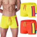 Men's Swim Trunks Low Rise Bulge Pouch Boxer Briefs Sexy Bathing Suit Swimwear Square Leg Swimsuit (M, Yellow)