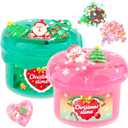 2 x Pink and Green Christmas Crystal Slime 2pack for Kid Christmas Stocking Slime for Kids - Toys Slime Kit Xmas Gifts for Classroom Rewards TeensGirls Boys 4-10 Kids Year Old and Adults