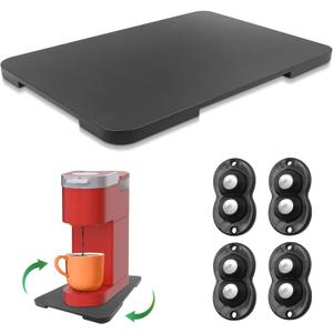 Appliance Slider 360 Rolling Tray for Coffee Maker Bamboo Coffee Pot Slider Tray Countertop Rotation Sliding Tray with Wheels, Small Appliances Mat Easily from Under the Cabinet Black(13.9"9.4")
