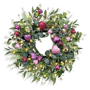25in Spring Wreaths for Front Door Mothers' Day Wreath Heart Wreath with Lights Artificial Eucalyptus Wreath