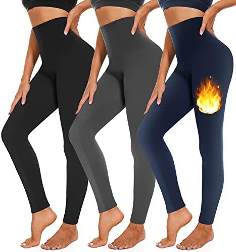3 Pack Fleece Lined Leggings Women High Waisted Warm Winter Yoga Pants for Women Thermal Running Workout Leggings XL