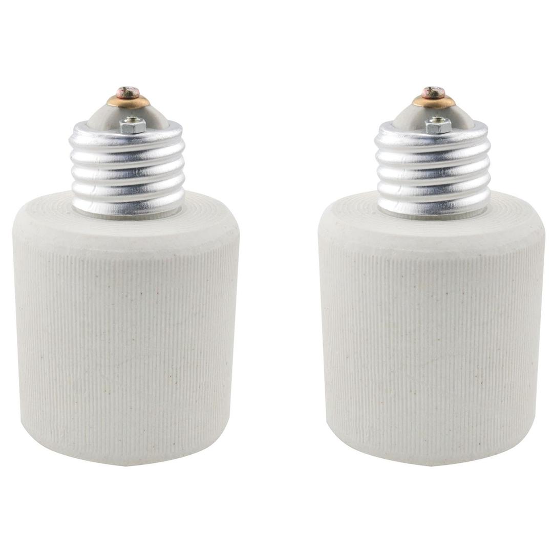 CHENJIN 2PCS Light Bulb Socket Extension Adapter E26-E40 Lighting Accessories Adapter Socket Screw Bulb Socket Porcelain Socket Extender for Recessed Light Canisters Porch Lights Bathroom Lights