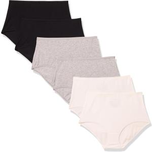 Amazon Essentials Women's Cotton High Waisted Underwear, Pack of 6 (Large, Black/Grey Heather/White)