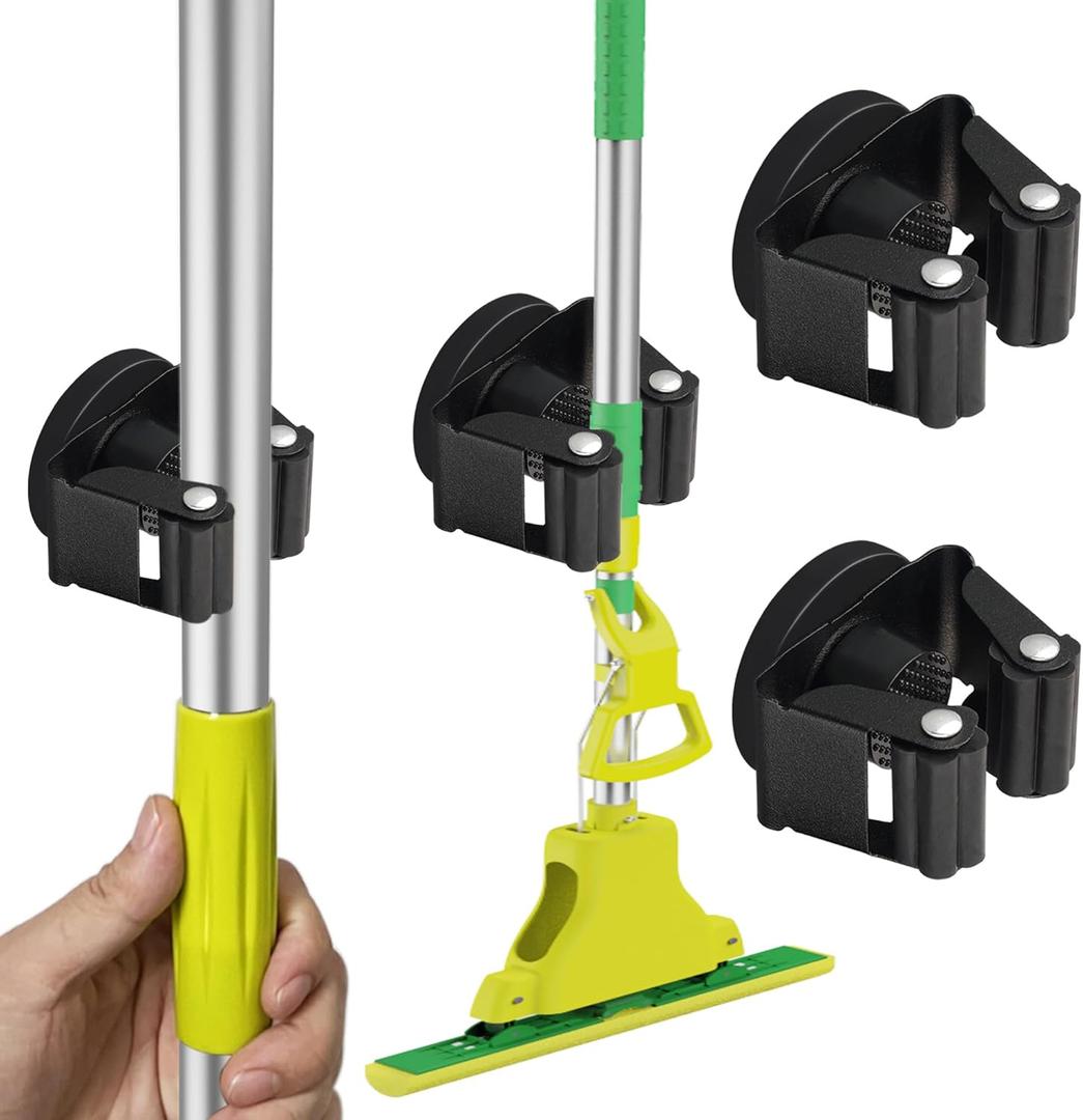 Magnetic Mop Broom Holder,Heavy Duty Movable Magnetic Broom Holder Rack,Anti-slip Wall Mounted Utility Storage Mop Shovel Gripper Hanger for Garage, Kitchen, Laundry, Garden(2 Pack/Black)