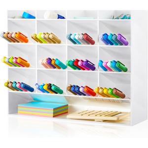 Acrylic Pen Organizer Storage for 200 Markers Vertical Marker Organizer Acrylic Pen Display Holder for Office Desk Desktop Stationery Pencil Storage, White, 13 x 4 x 10.2 Inch