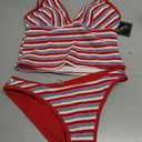 ZAFUL Women's Spaghetti Strap Tankini Swimsuits V Neck Tummy Control Tie Side Thong Bikini Swimsuits 2 Piece Bathing Suits (Red, S)