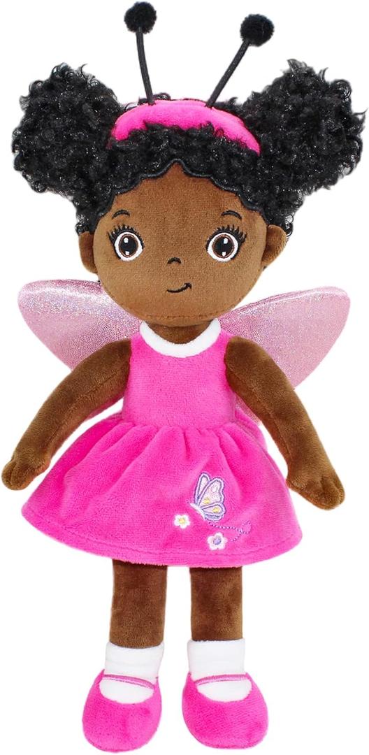 Black Baby Doll,Blacks Dolls African American Stuffed Toy,12 Rag Dolls for Girls Soft Gifts,Brown Doll Fairy Baby Toy Plush Toys for Christmas Birthday Party(Small-Black Butterfly)