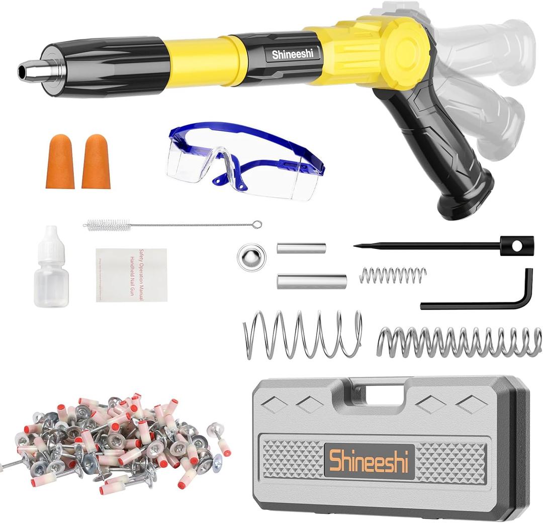 Manual Concrete Nail Gun, Mini Steel Nail Gun Kit with 100pcs Nails, 5 Speed Adjustable Grip Portable Nail Wall Shooting Machine Fastening Tool (Yellow)