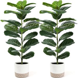 Der Rose 2 Pack 30" Artificial Fiddle Leaf Fig Tree, Mid-Size Realistic Plants Indoor & Outdoor Fake Plants for Apartment Home Living Room Office Decor (30" Without LED Lights)