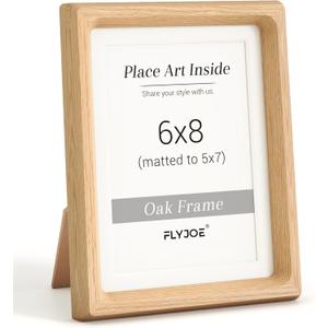 6x8 Picture frame, USA-Sourced Natural Oak Wood Photo Frame with Tempered Glass, Handcrafted Rounded Corner 6 x 8 Wooden Frame Matted to 5x7 Photos, Wall or Tabletop Display