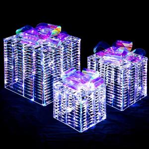  3 Iridescent Christmas LED Lighted Present Box Yard Decoration Set