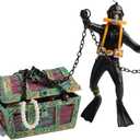 Live-Action Aquarium Ornament Undersea Treasure Chest Diver, Air Bubbler Aerating Fish Tank Decorations Black Color