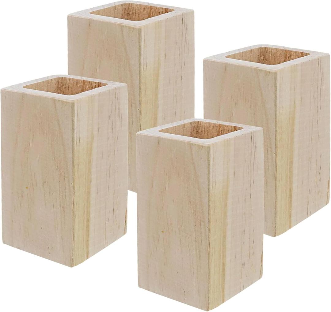 Solid Pine Wood Square Furniture Riser 4Pcs, 3.93-5.18 Inch Rising Height, Fit 1.97 Inch Leg, Support 880 lbs Heavy Duty Furniture Feet Lifter for Under Bed Storage Desk Sofa Chair