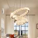 FRIXCHUR 3 Ring LED Chandelier Modern Crystal Chandeliers LED Pendant Lights Gold Ring Chandelier for Bedroom Dining Room High Ceiling Foyer (3000K Warm Light)