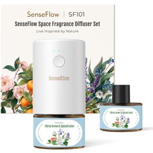 SenseFlow SF101 Waterless Ultrasonic Essential Oil Diffuser–100% Plant-Based, 120-Day Natural Air Freshener & Aromatherapy Diffuser for Home, Hotel, Studio–Covers up to 100㎡-Citrus Grove & Spiced Lotus